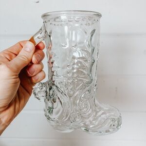 Vintage Glass Cowboy Boot Embossed Detail Mug Vase | Western Decor